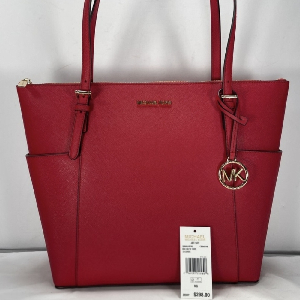 NWT - Michael Kors Crimson Red Tote Jet Set - Picture 8 of 8